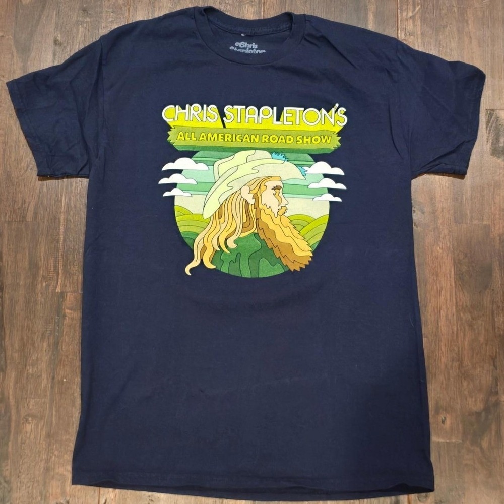 Chris Stapleton's 2023 All American Road Show Tour T-Shirt Men M Navy Band‎ Tee